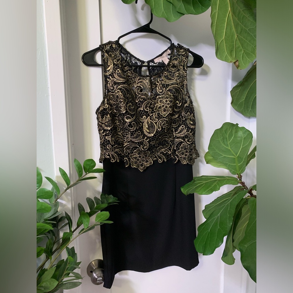 Gold and Black Floral Lace Dress
